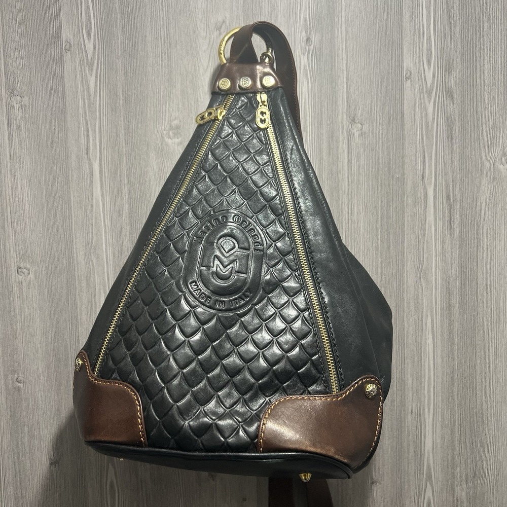 Marino Orlandi Italian Leather Large Backpack Sling Black